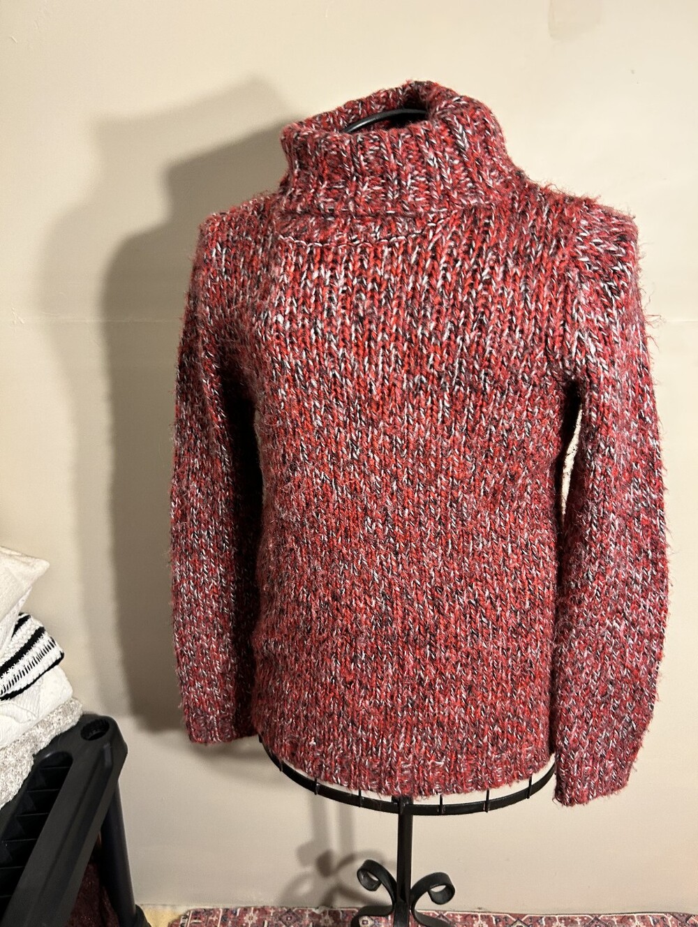 size medium sweater womens knit red pink dress casual career cowl neck